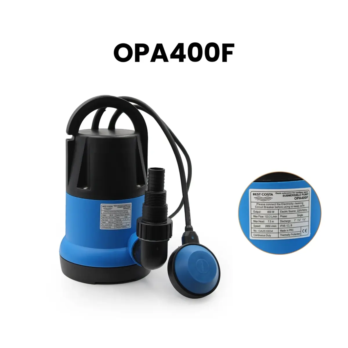 مضخة غاطس بلاستك 7.5 متر جانبي BEST COSTA OPA400F